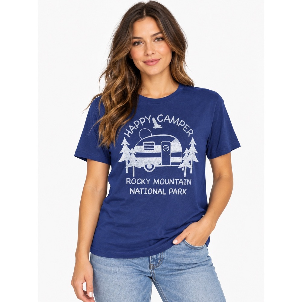 National Park Foundation T-Shirt Womens Medium Navy Rocky Mountain Camper NWT